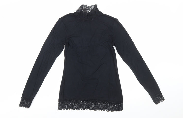 Y.A.S Women’s Black Lace High Neck Long Sleeve Tunic Blouse Size M