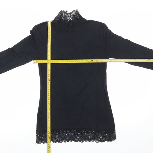 Y.A.S Women’s Black Lace High Neck Long Sleeve Tunic Blouse Size M