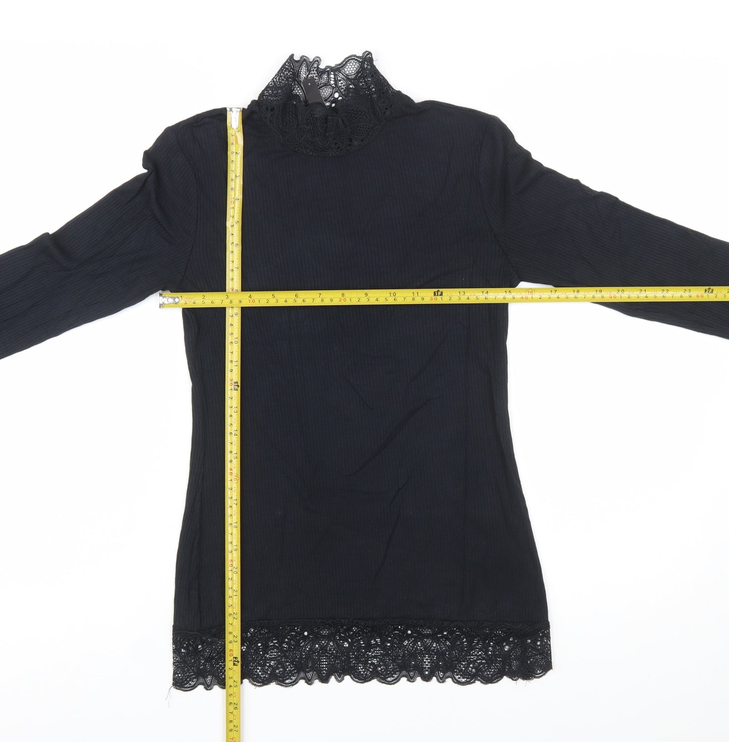 Y.A.S Women’s Black Lace High Neck Long Sleeve Tunic Blouse Size M