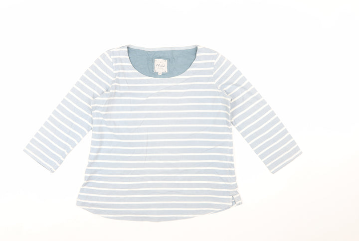 Mistral Women's Blue Striped 3/4 Sleeve Cotton T-Shirt Size 12