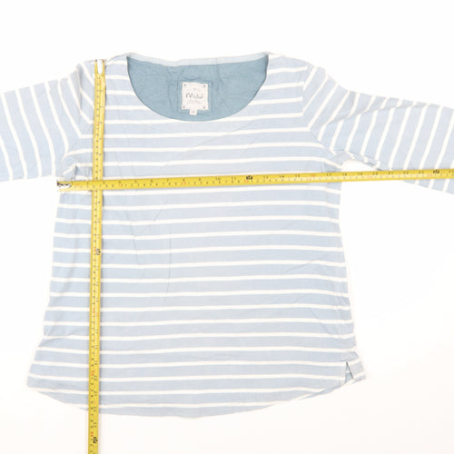 Mistral Women's Blue Striped 3/4 Sleeve Cotton T-Shirt Size 12