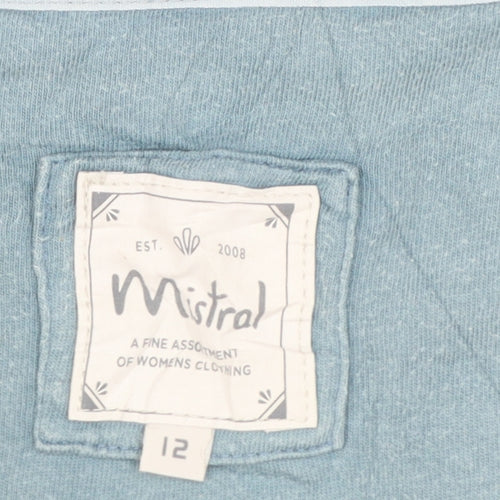 Mistral Women's Blue Striped 3/4 Sleeve Cotton T-Shirt Size 12