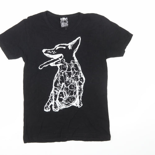 Inkast Women's Black Dog Print Cotton T-Shirt Medium