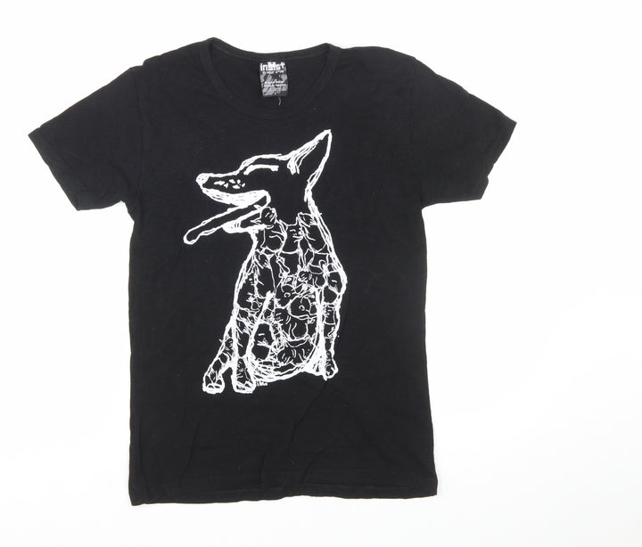 Inkast Women's Black Dog Print Cotton T-Shirt Medium