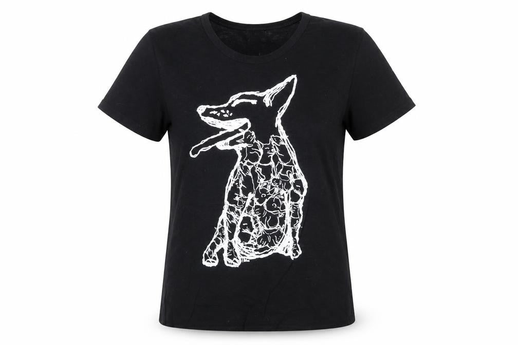 Front view of Inkast Women's Black Dog Print Cotton T-Shirt Medium