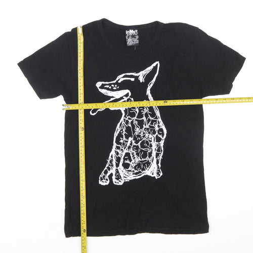 Inkast Women's Black Dog Print Cotton T-Shirt Medium