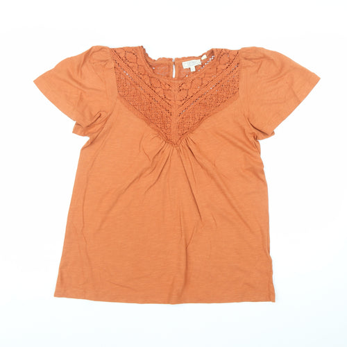 Fat Face Womens Orange Crochet Cotton Tunic Blouse Size 8