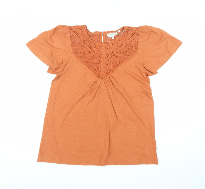 Fat Face Womens Orange Crochet Cotton Tunic Blouse Size 8