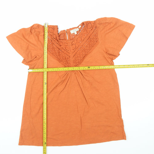 Fat Face Womens Orange Crochet Cotton Tunic Blouse Size 8