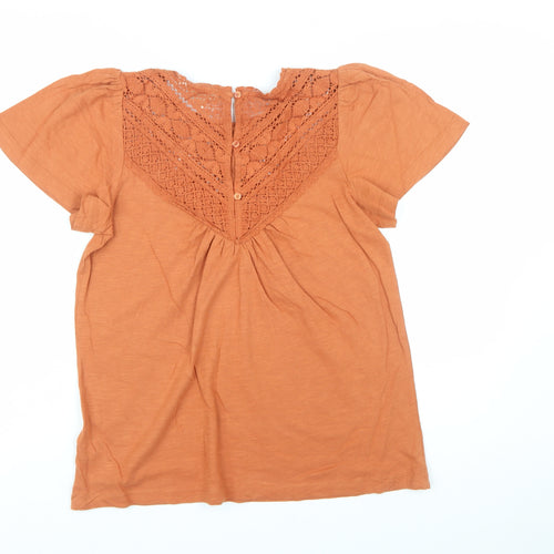 Fat Face Womens Orange Crochet Cotton Tunic Blouse Size 8