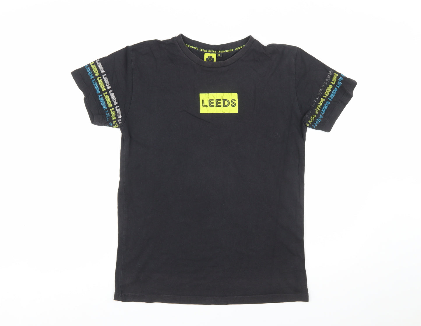 Leeds United Men's Black Graphic Print Cotton T-Shirt Size S