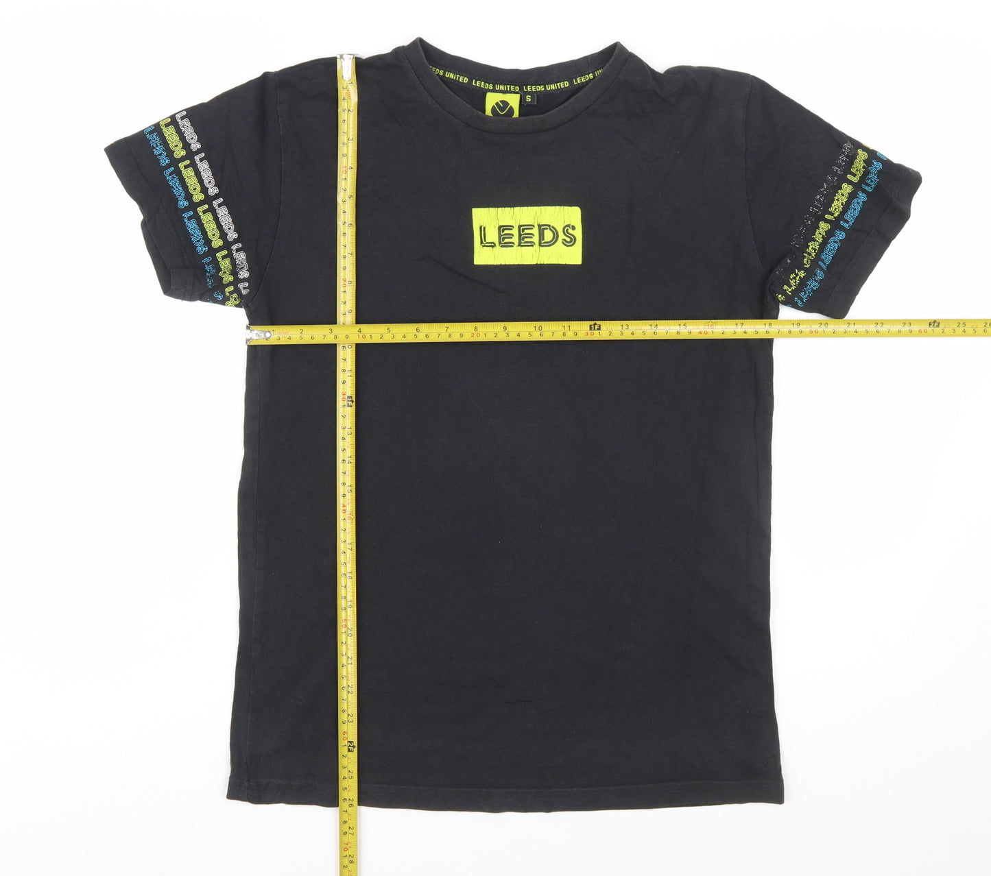 Leeds United Men's Black Graphic Print Cotton T-Shirt Size S