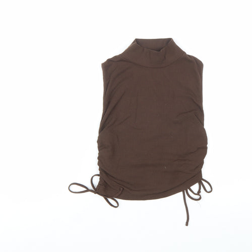 Zara Women Brown Mock Neck Sleeveless Ribbed Camisole Top Size 12