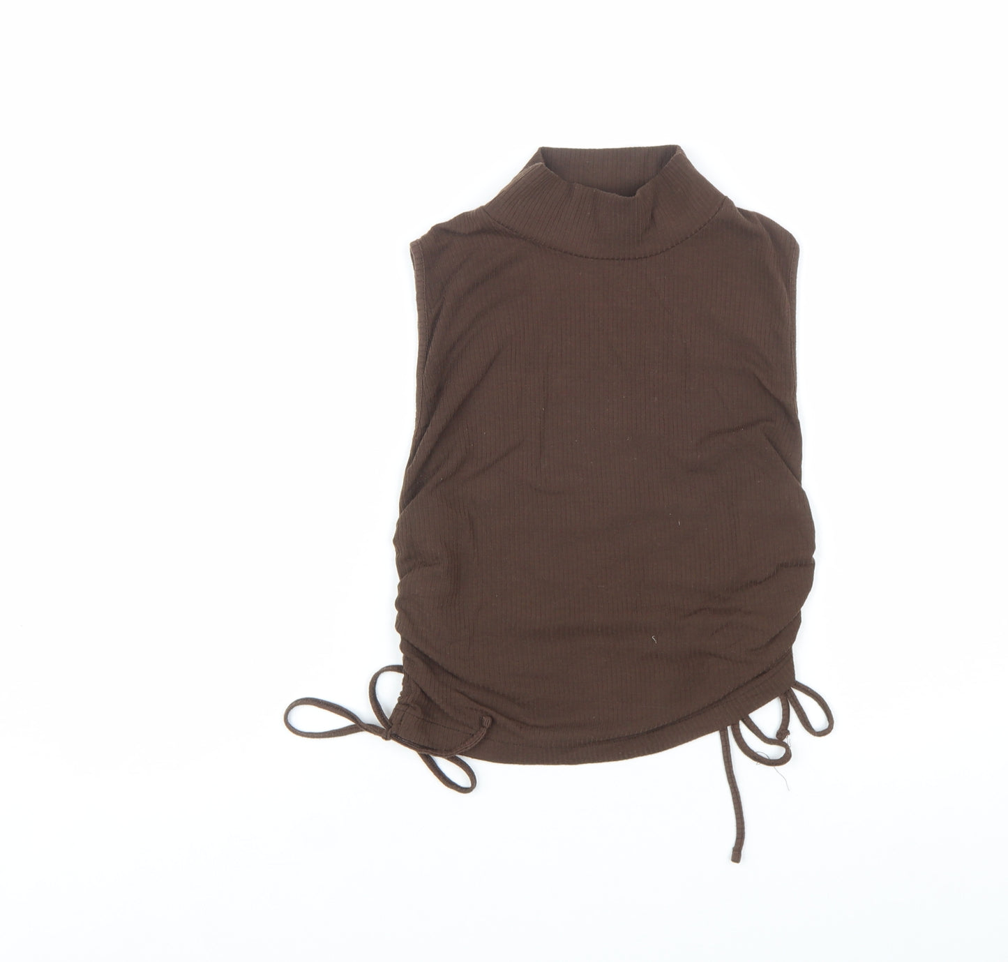 Zara Women Brown Mock Neck Sleeveless Ribbed Camisole Top Size 12