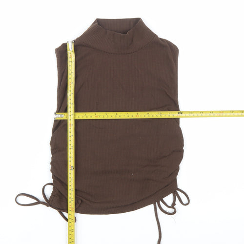 Zara Women Brown Mock Neck Sleeveless Ribbed Camisole Top Size 12