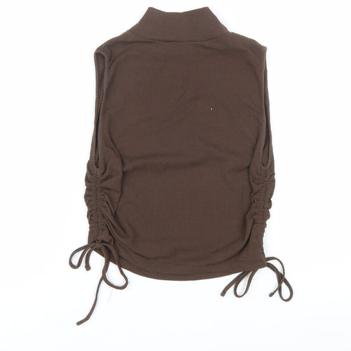 Zara Women Brown Mock Neck Sleeveless Ribbed Camisole Top Size 12