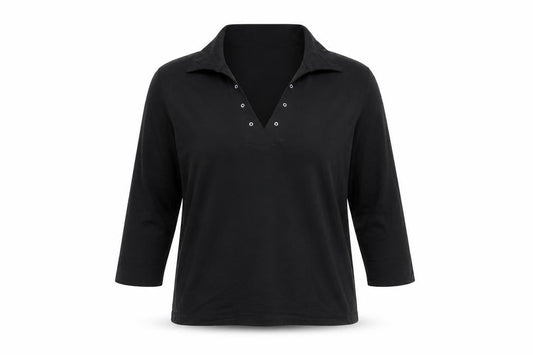 Front view of New Look Women's Black, size 18, V-Neck 3/4 Sleeve Jersey Blouse