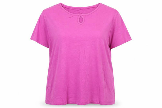 Front view of EWM Women’s Pink Cotton Short Sleeve Basic T-Shirt, size UK 18-20