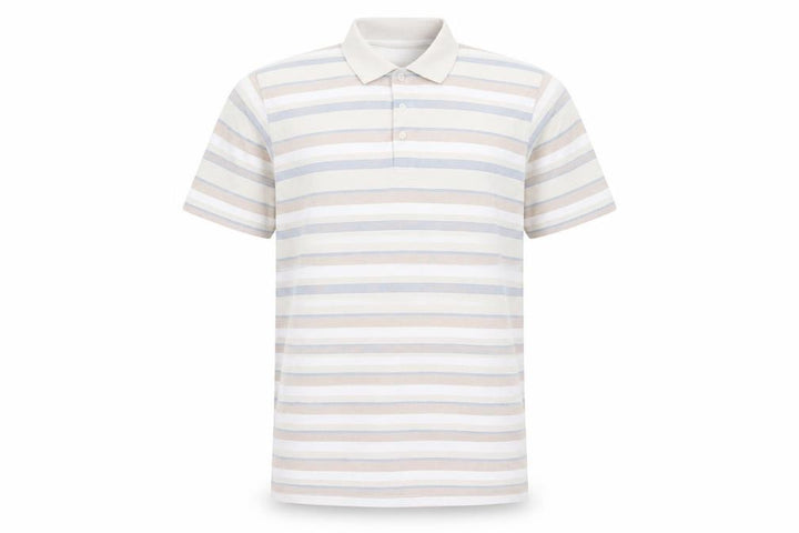 HiPPO Men's Beige Striped Cotton Polo Shirt Size L Short Sleeve