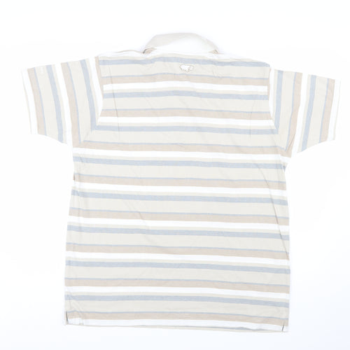 HiPPO Men's Beige Striped Cotton Polo Shirt Size L Short Sleeve