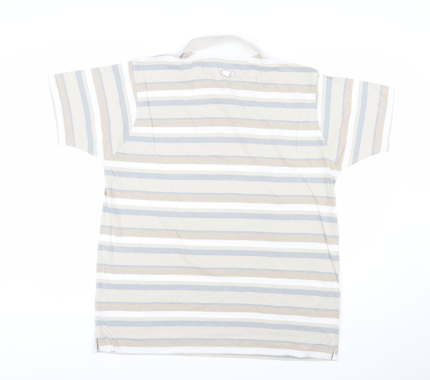 HiPPO Men's Beige Striped Cotton Polo Shirt Size L Short Sleeve