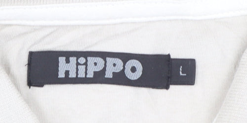 HiPPO Men's Beige Striped Cotton Polo Shirt Size L Short Sleeve