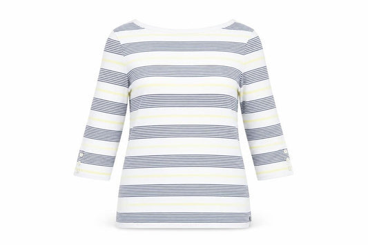 Front view of Tabitha Webb Women’s Multicoloured Striped 3/4 Sleeve Boat Neck T-Shirt, size L
