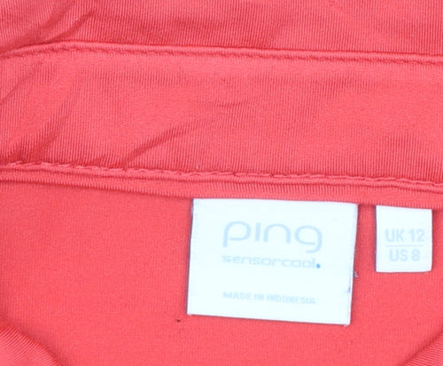 Ping Womens Red Polo Shirt UK 12 Short Sleeve Moisture Wicking Top