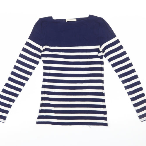 Oasis Women’s Blue White Striped Boat Neck Long Sleeve T-Shirt XS