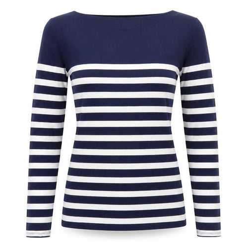 Oasis Women’s Blue White Striped Boat Neck Long Sleeve T-Shirt XS