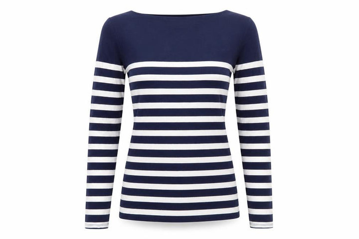 Oasis Women’s Blue White Striped Boat Neck Long Sleeve T-Shirt XS