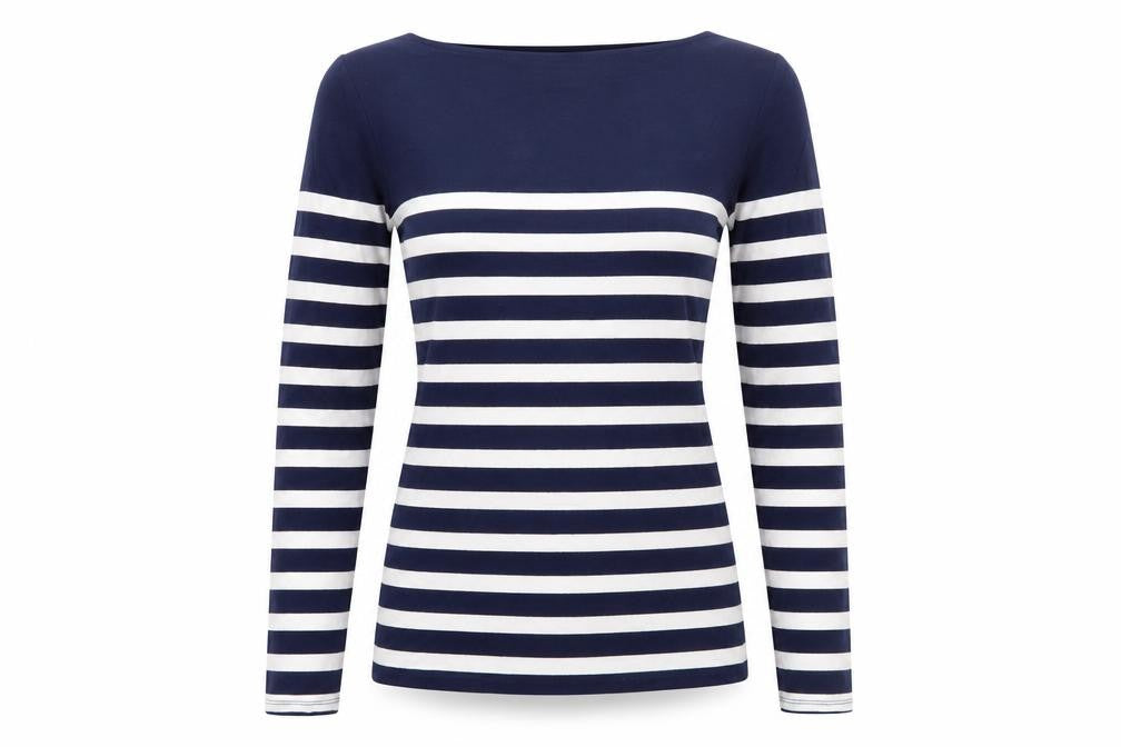 Oasis Women’s Blue White Striped Boat Neck Long Sleeve T-Shirt XS