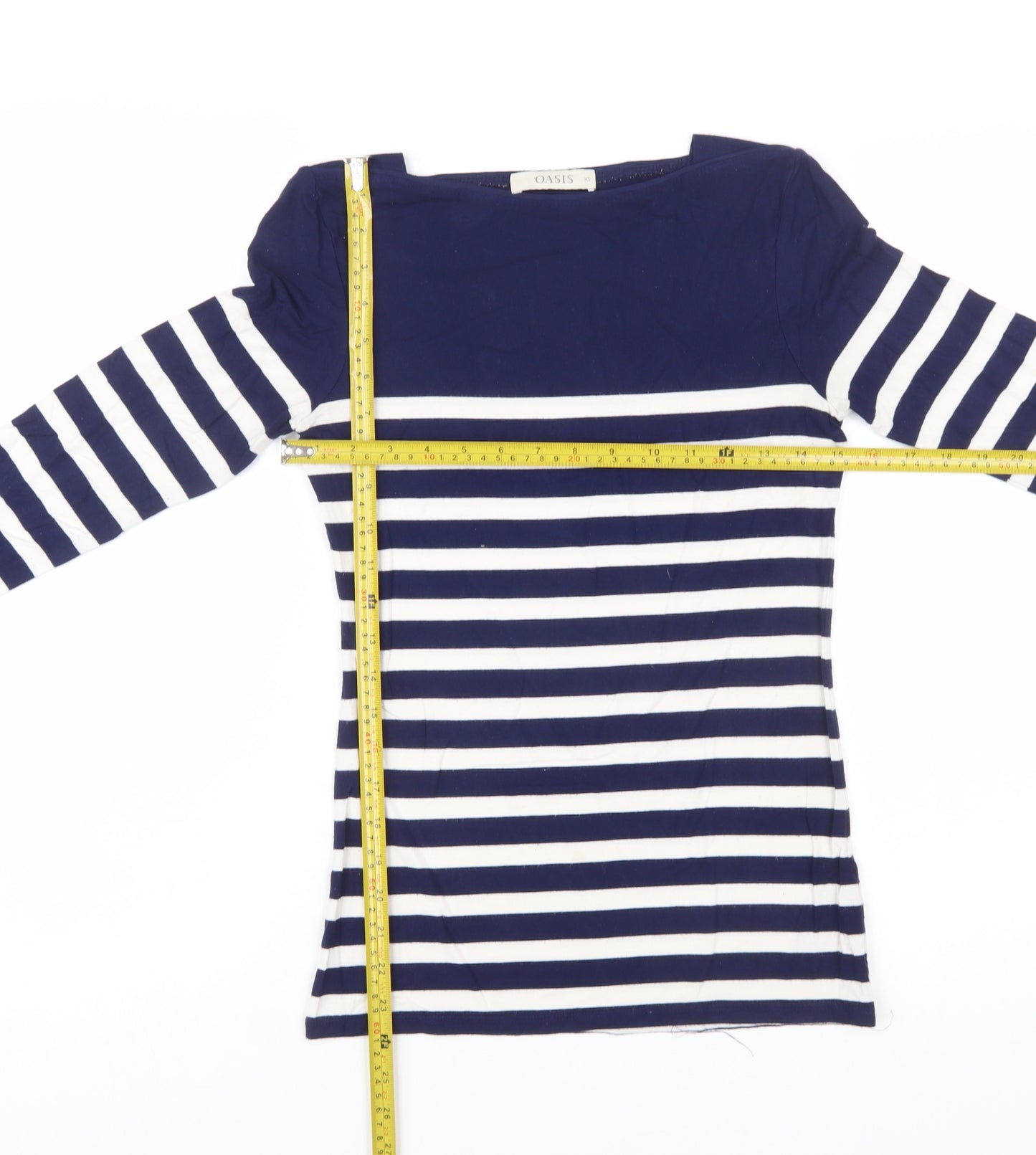 Oasis Women’s Blue White Striped Boat Neck Long Sleeve T-Shirt XS