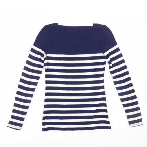 Oasis Women’s Blue White Striped Boat Neck Long Sleeve T-Shirt XS