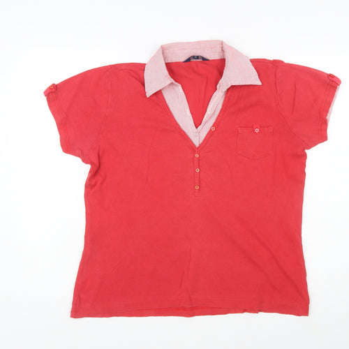Maine New England Women Red Cotton Collared Polo Shirt Size 14