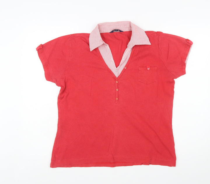 Maine New England Women Red Cotton Collared Polo Shirt Size 14