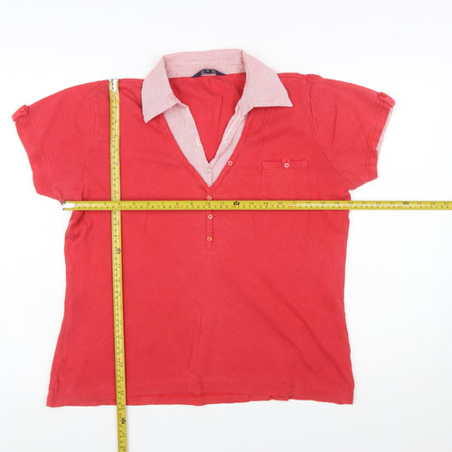 Maine New England Women Red Cotton Collared Polo Shirt Size 14
