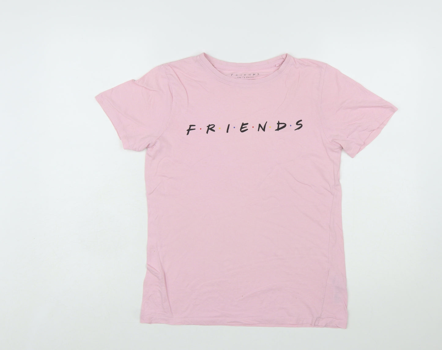 New Look Womens Pink Friends T-Shirt Size 8 Short Sleeve Cotton Top