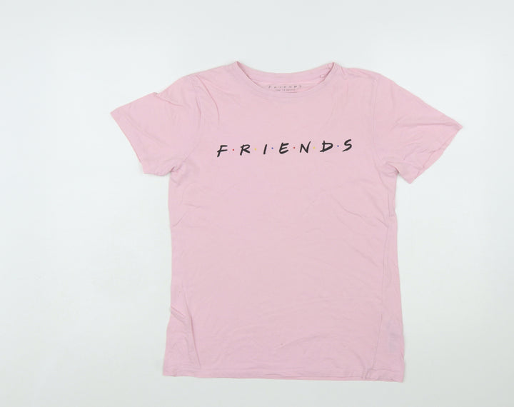 New Look Womens Pink Friends T-Shirt Size 8 Short Sleeve Cotton Top