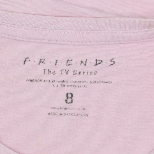 New Look Womens Pink Friends T-Shirt Size 8 Short Sleeve Cotton Top