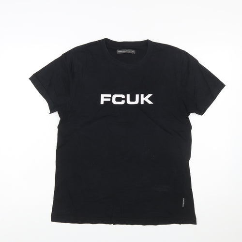 French Connection FCUK Black Cotton Crew Neck Men's T-Shirt Medium