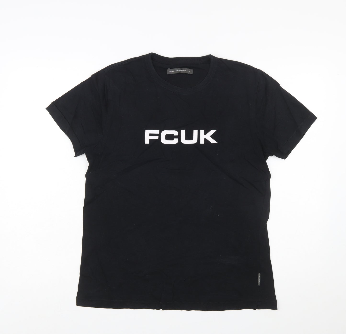 French Connection FCUK Black Cotton Crew Neck Men's T-Shirt Medium