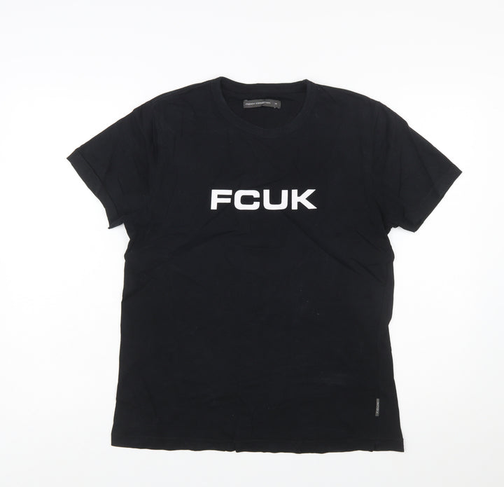 French Connection FCUK Black Cotton Crew Neck Men's T-Shirt Medium