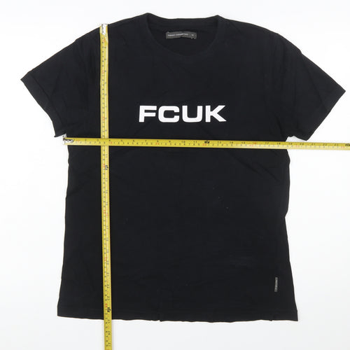 French Connection FCUK Black Cotton Crew Neck Men's T-Shirt Medium