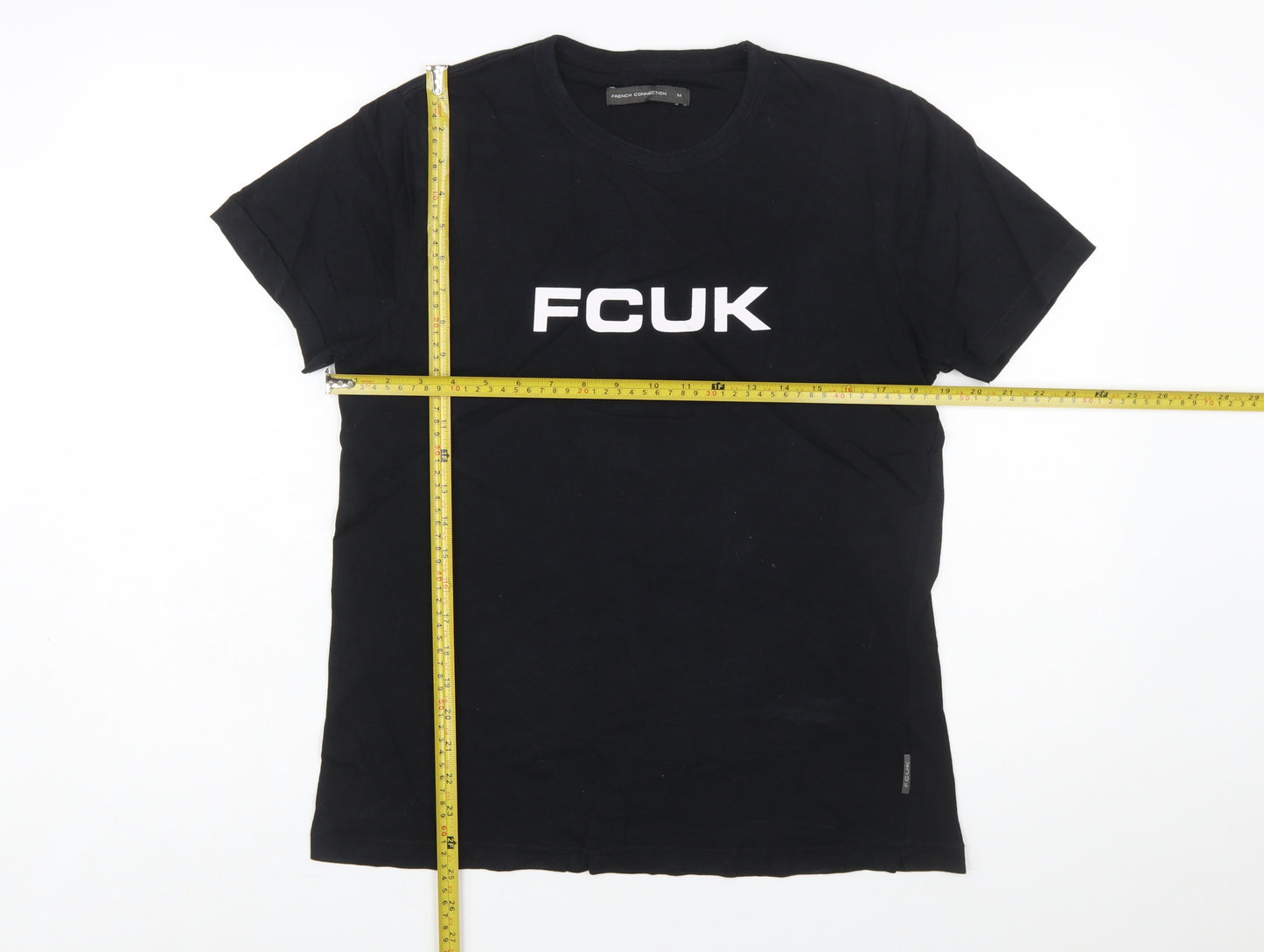 French Connection FCUK Black Cotton Crew Neck Men's T-Shirt Medium
