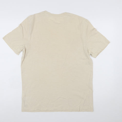 Marks and Spencer Men’s Beige Graphic Palm Beach Cotton T-Shirt Size M