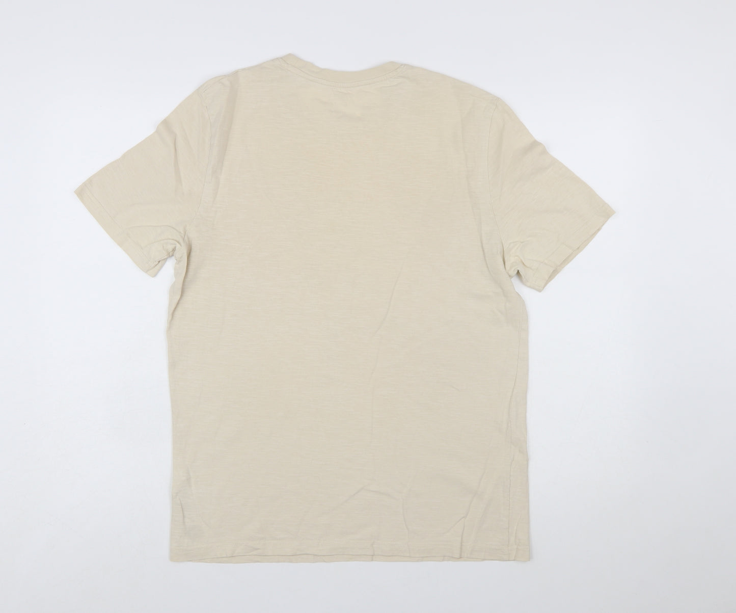 Marks and Spencer Men’s Beige Graphic Palm Beach Cotton T-Shirt Size M
