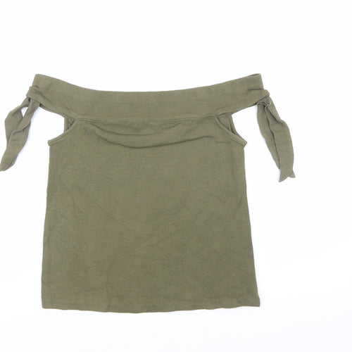 Mango Women’s Green Off Shoulder Tie Strap Slim Fit Top Size 8