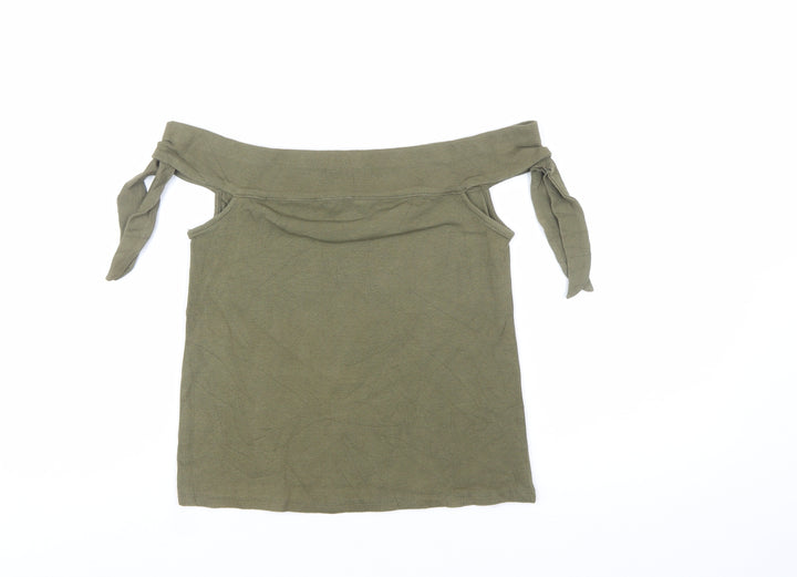 Mango Women’s Green Off Shoulder Tie Strap Slim Fit Top Size 8