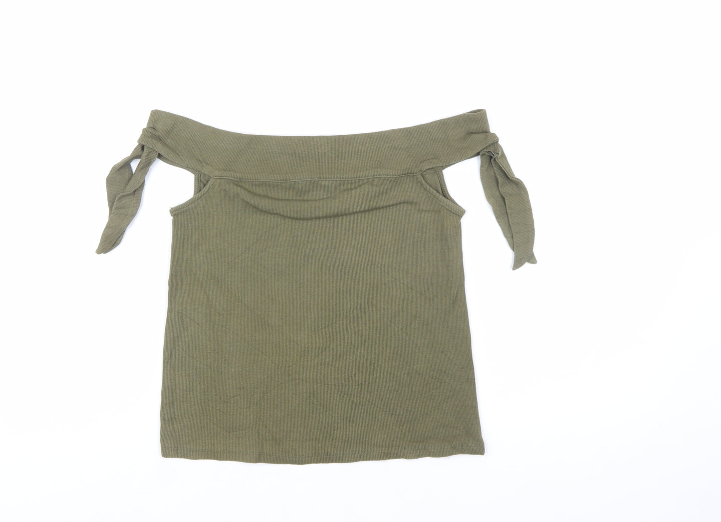 Mango Women’s Green Off Shoulder Tie Strap Slim Fit Top Size 8
